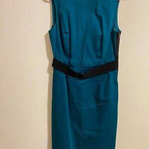 Ann Taylor Teal Midi Dress with Black Accents